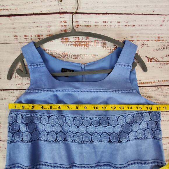 Talbots Sleeveless Linen Blend Tank Dress 4 Periwinkle Blue Crochet Lace Coastal - Picture 7 of 12